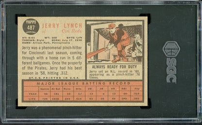1962 Topps Baseball #487 Jerry Lynch Reds SGC 7 NM 561589