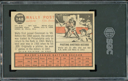 1962 Topps Baseball #148 Wally Post Reds SGC 6 EX-MT 561595