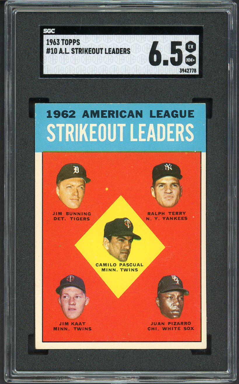 1963 Topps Baseball #010 A.L. Strike Out Leaders Jim Bunning SGC 6.5 EX-MT+ 561597