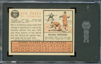 1962 Topps Baseball #461 Ken Hubbs Cubs SGC 7 NM 561598