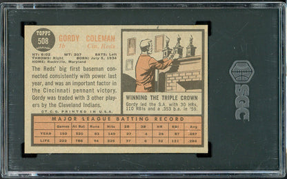 1962 Topps Baseball #508 Gordy Coleman Reds SGC 6 EX-MT 561601