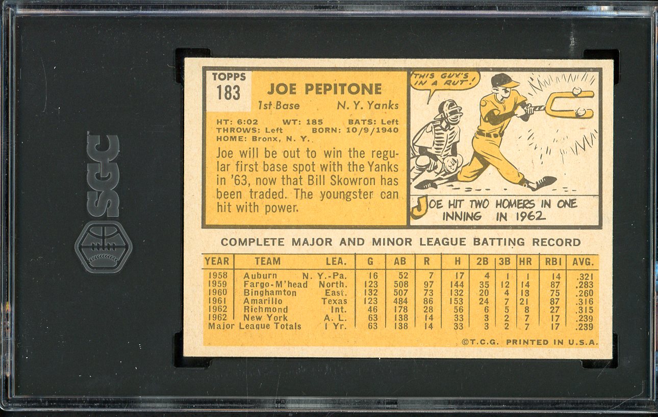 1963 Topps Baseball #183 Joe Pepitone Yankees SGC 6.5 EX-MT+ 561606
