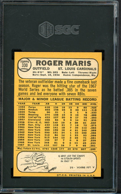 1968 Topps Baseball #330 Roger Maris Cardinals SGC 7 NM 561608