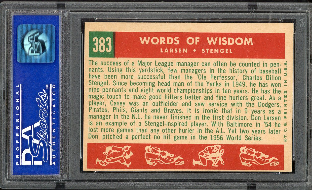1959 Topps Baseball #383 Casey Stengel Don Larsen PSA 7 NM 561617