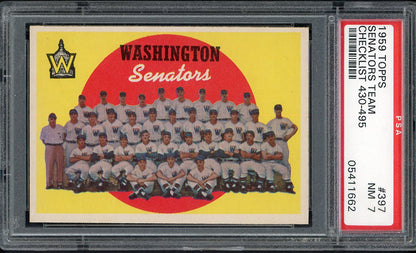 1959 Topps Baseball #397 Washington Senators Team PSA 7 NM 561618