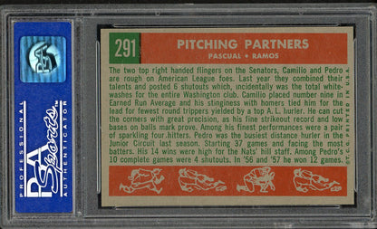 1959 Topps Baseball #291 Camilo Pascual Pedro Ramos PSA 8 NM/MT 561622