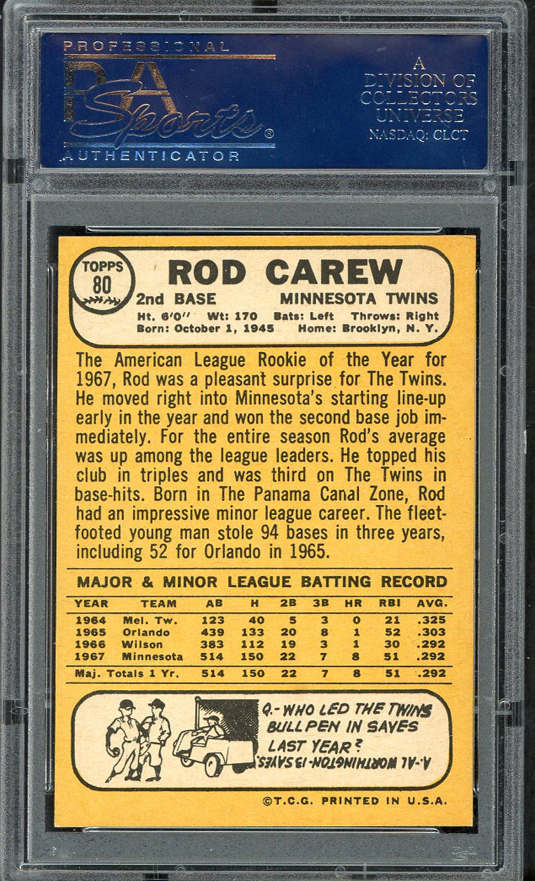 1968 Topps Baseball #080 Rod Carew Twins PSA 7 NM 561626