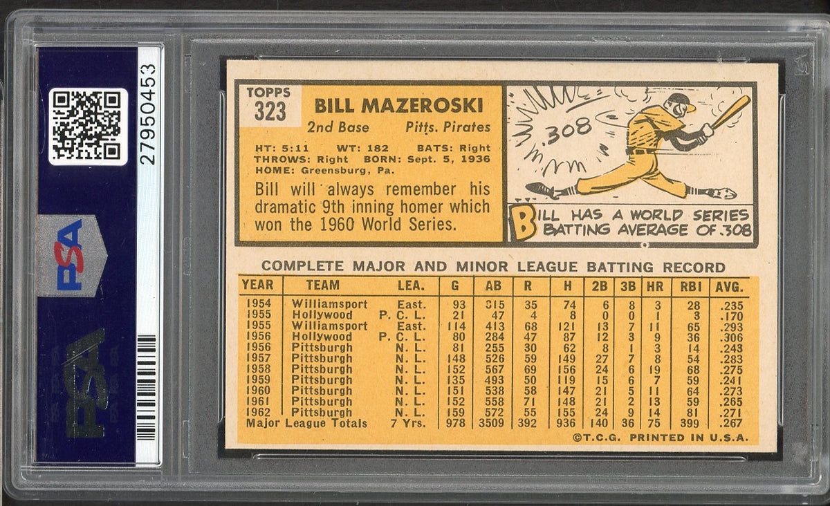 1963 Topps Baseball #323 Bill Mazeroski Pirates PSA 7 NM 561637