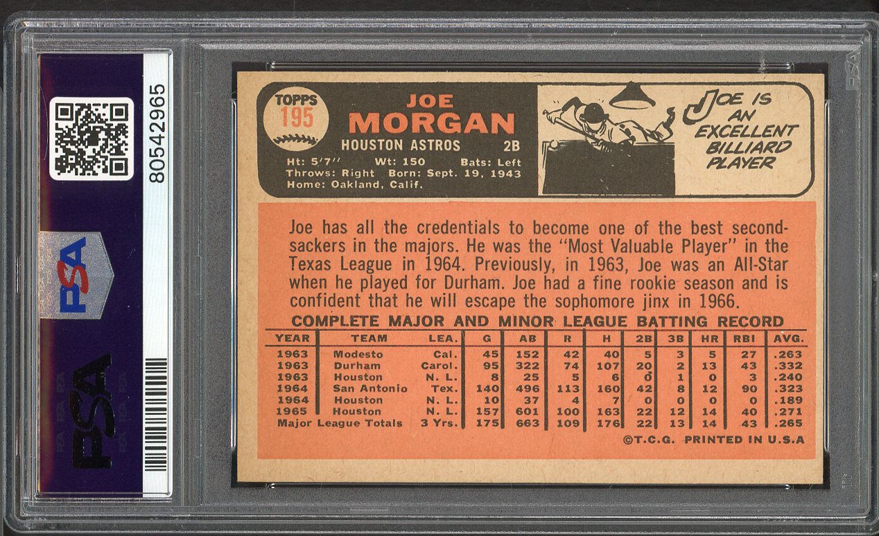 1966 Topps Baseball #195 Joe Morgan Astros PSA 7 NM 561641
