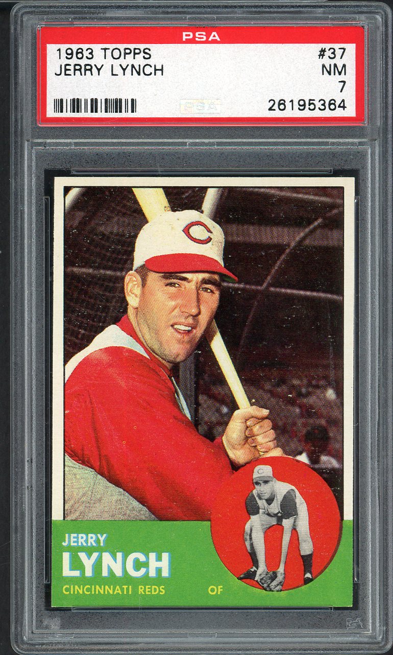 1963 Topps Baseball #037 Jerry Lynch Reds PSA 7 NM 561644