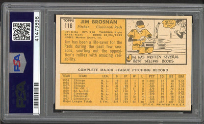 1963 Topps Baseball #116 Jim Brosnan Reds PSA 7 NM 561645