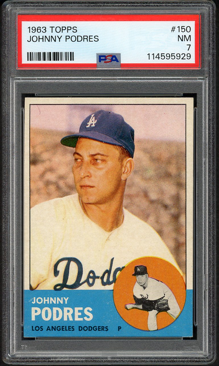 1963 Topps Baseball #150 Johnny Podres Dodgers PSA 7 NM 561647