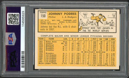1963 Topps Baseball #150 Johnny Podres Dodgers PSA 7 NM 561647