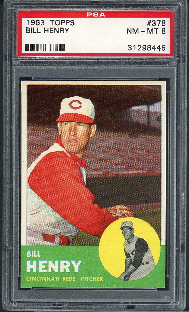 1963 Topps Baseball #378 Bill Henry Reds PSA 8 NM/MT 561654