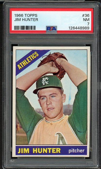 1966 Topps Baseball #036 Catfish Hunter A's PSA 7 NM 561656
