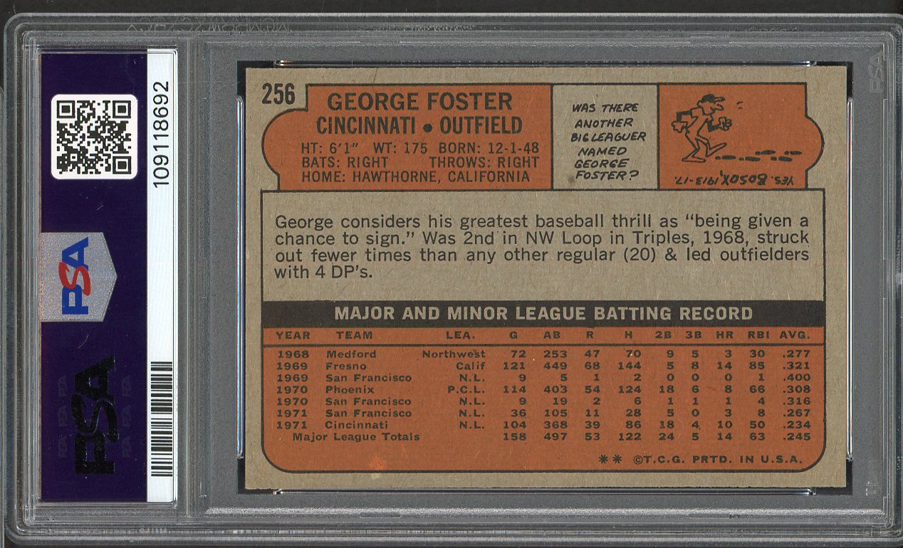 1972 Topps Baseball #256 George Foster Reds PSA 8 NM/MT 561658