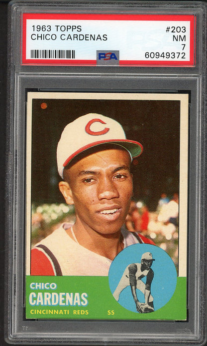 1963 Topps Baseball #203 Chico Cardenas Reds PSA 7 NM 561659
