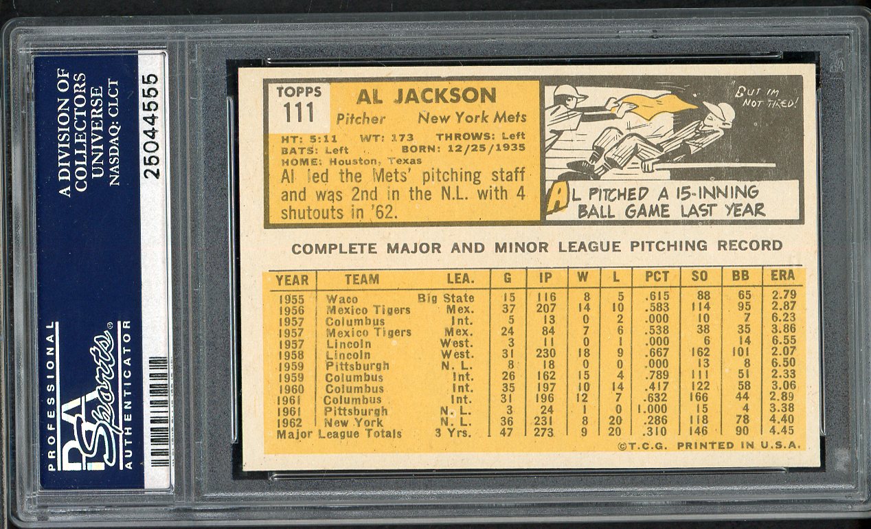1963 Topps Baseball #111 Al Jackson Mets PSA 7 NM 561666