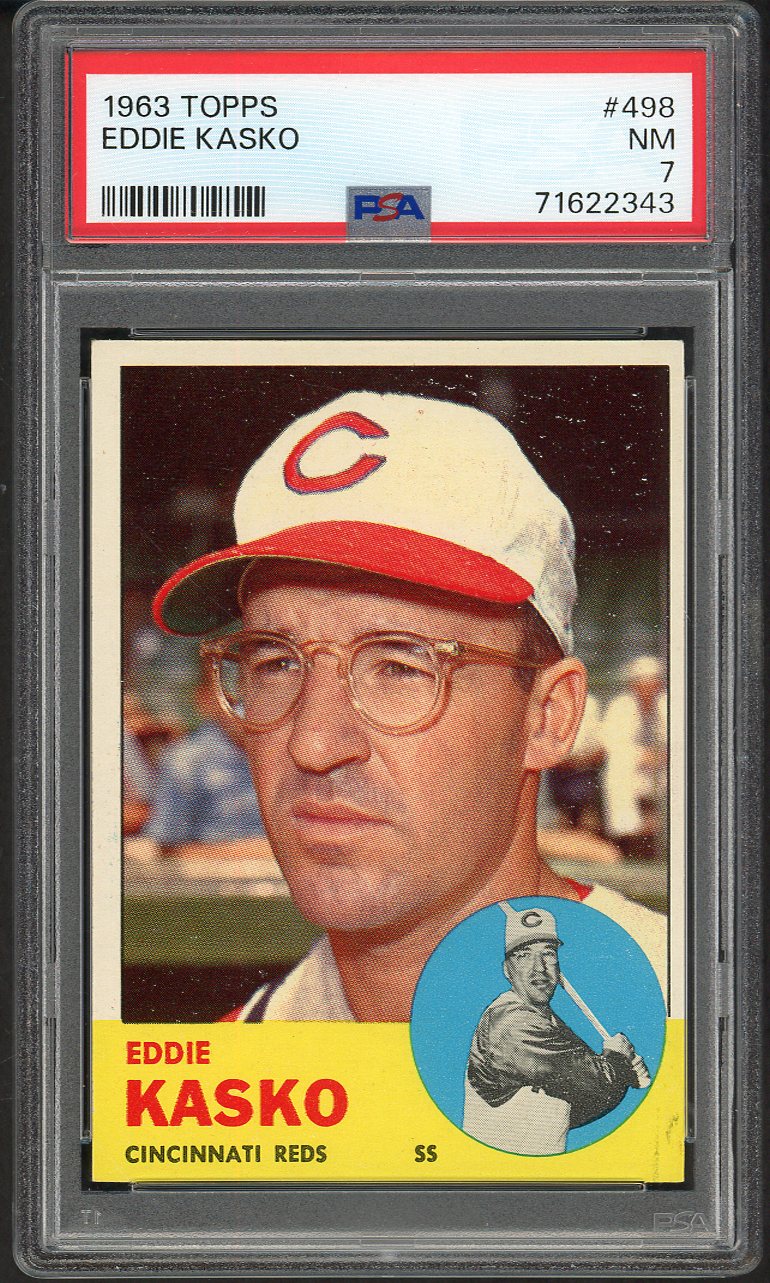 1963 Topps Baseball #498 Eddie Kasko Reds PSA 7 NM 561668