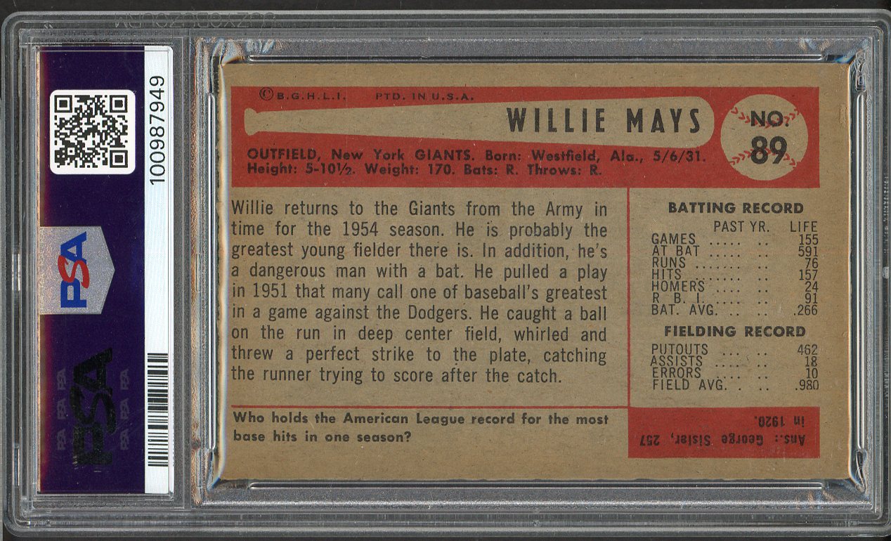 1954 Bowman Baseball #089 Willie Mays Giants PSA 4 VG-EX 561674