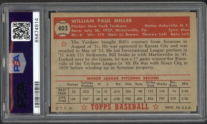 1952 Topps Baseball #403 Bill Miller Yankees PSA 4 VG-EX 561680