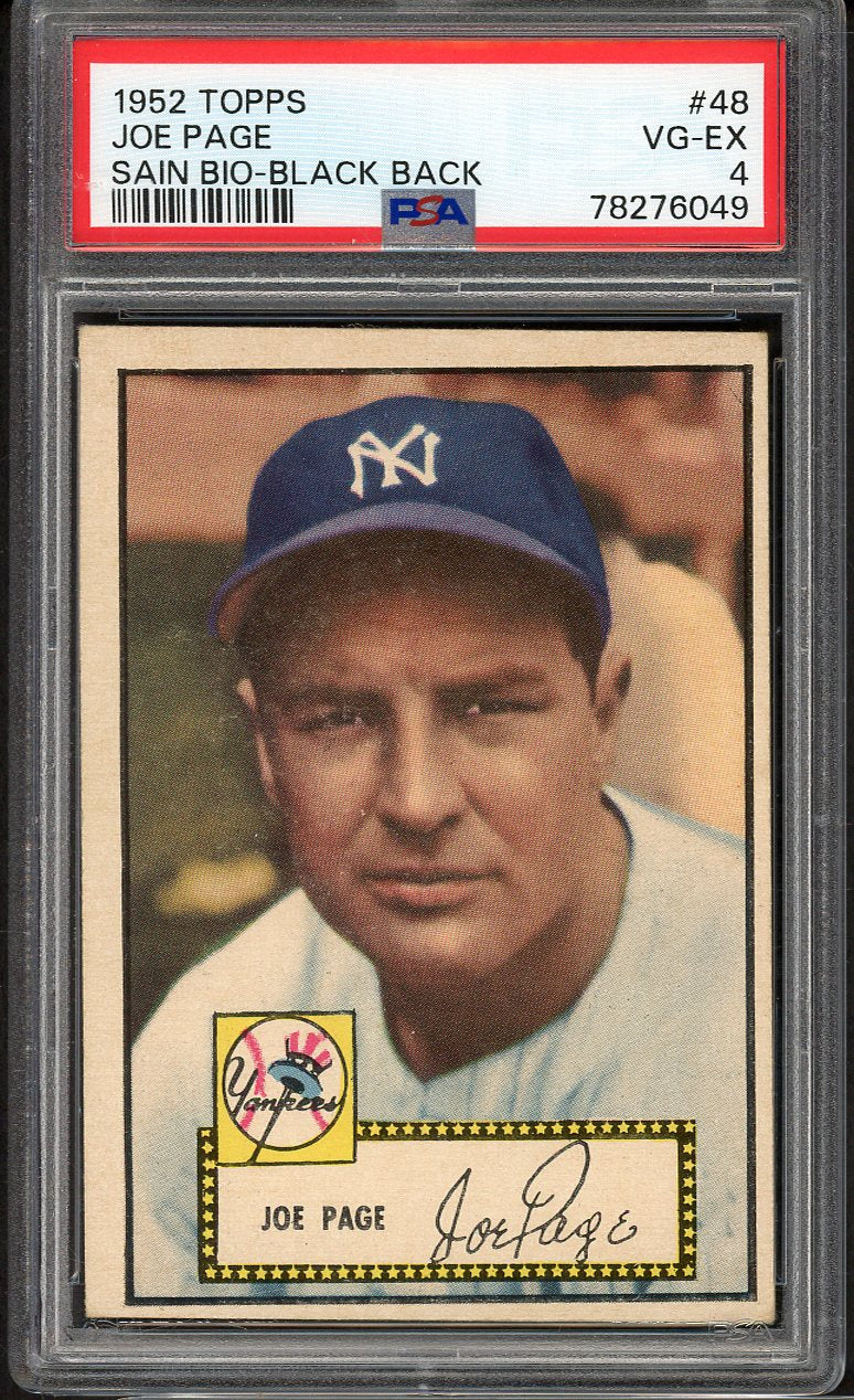 1952 Topps Baseball #048 Joe Page Yankees PSA 4 VG-EX Black Sain Bio 561681