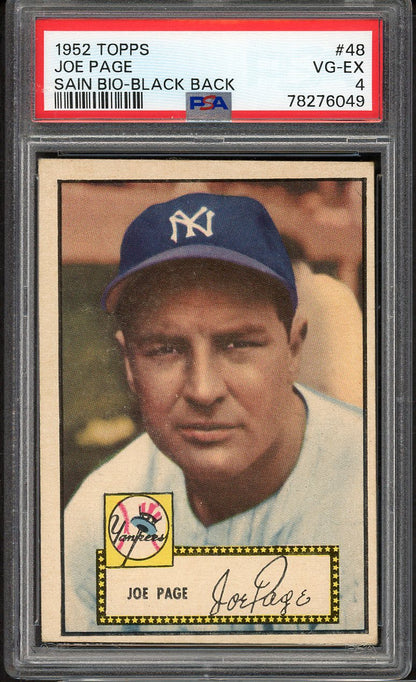 1952 Topps Baseball #048 Joe Page Yankees PSA 4 VG-EX Black Sain Bio 561681