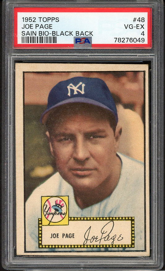 1952 Topps Baseball #048 Joe Page Yankees PSA 4 VG-EX Black Sain Bio 561681