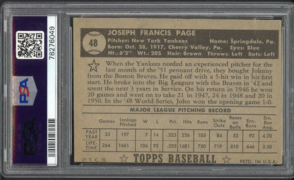 1952 Topps Baseball #048 Joe Page Yankees PSA 4 VG-EX Black Sain Bio 561681