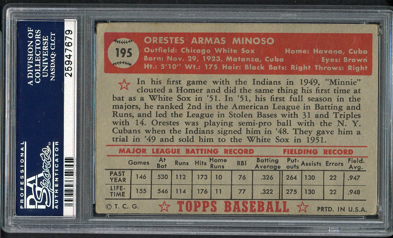 1952 Topps Baseball #195 Minnie Minoso White Sox PSA 4 VG-EX 561682