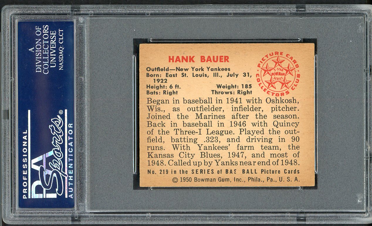 1950 Bowman Baseball #219 Hank Bauer Yankees PSA 8 NM/MT 561686