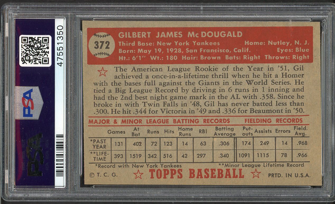 1952 Topps Baseball #372 Gil McDougald Yankees PSA 8 NM/MT 561689