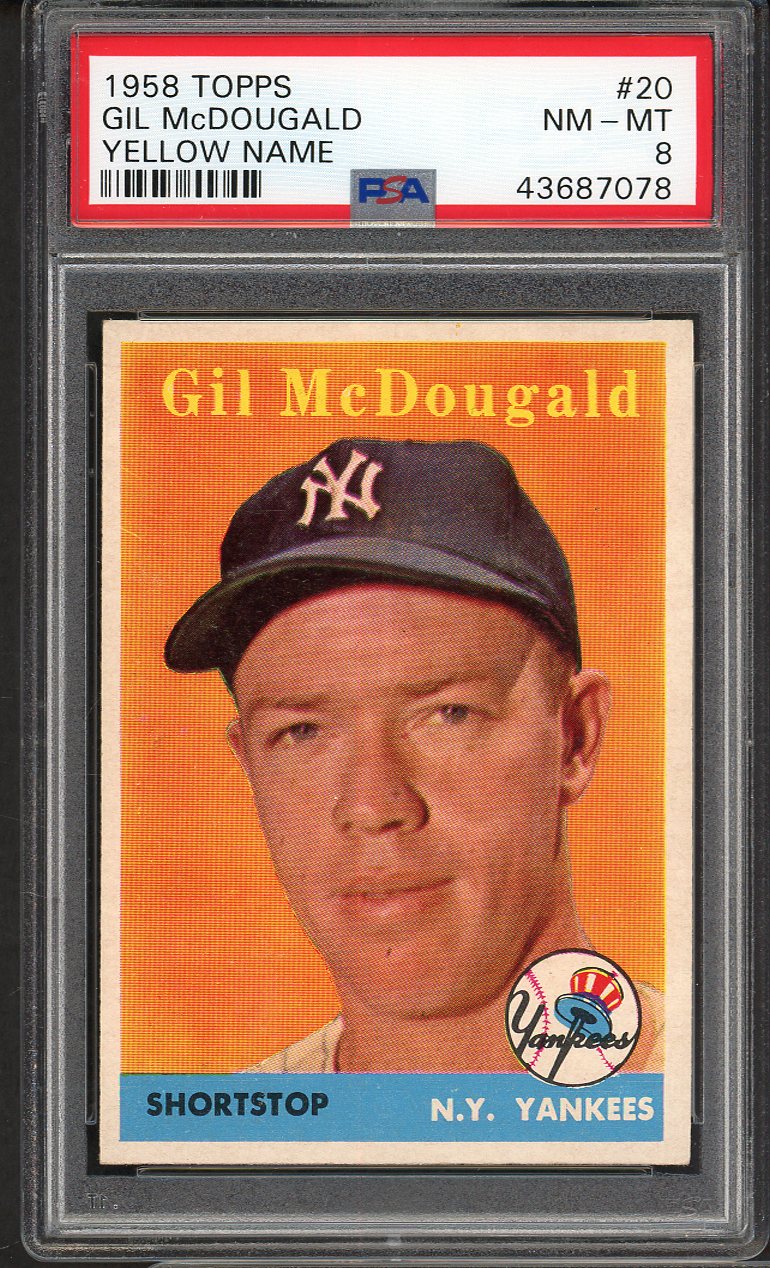 1958 Topps Baseball #020 Gil McDougald Yankees PSA 8 NM/MT Yellow Letter 561694