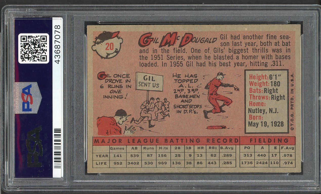 1958 Topps Baseball #020 Gil McDougald Yankees PSA 8 NM/MT Yellow Letter 561694