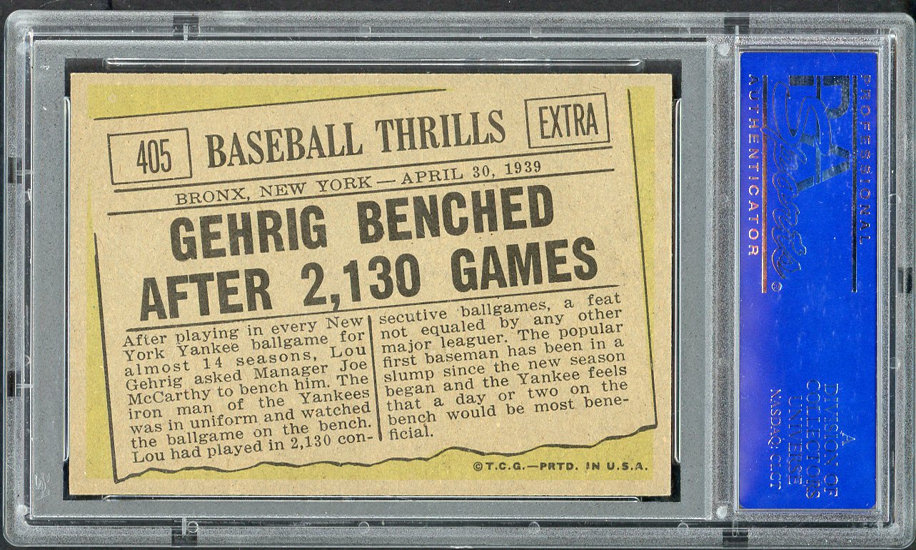 1961 Topps Baseball #405 Lou Gehrig Yankees PSA 8 NM/MT 561695