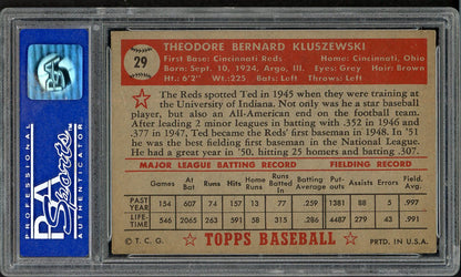 1952 Topps Baseball #029 Ted Kluszewski Reds PSA 6 EX-MT Red 561700