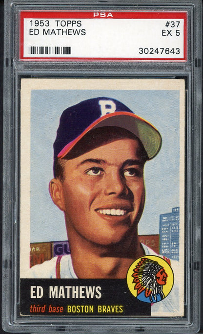 1953 Topps Baseball #037 Eddie Mathews Braves PSA 5 EX 561701