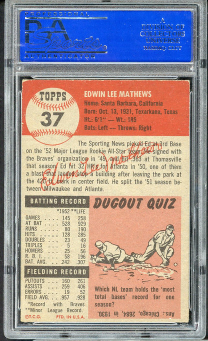 1953 Topps Baseball #037 Eddie Mathews Braves PSA 5 EX 561701