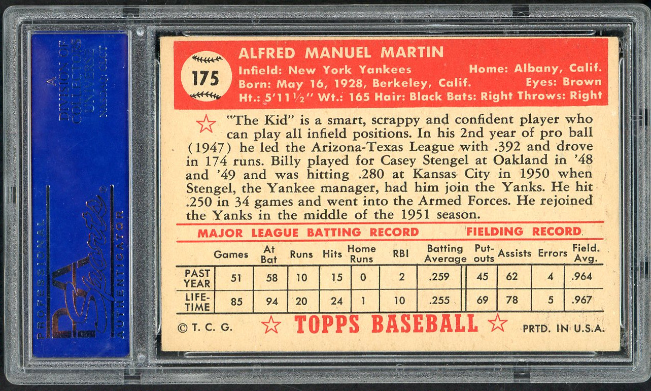 1952 Topps Baseball #175 Billy Martin Yankees PSA 6 EX-MT 561704
