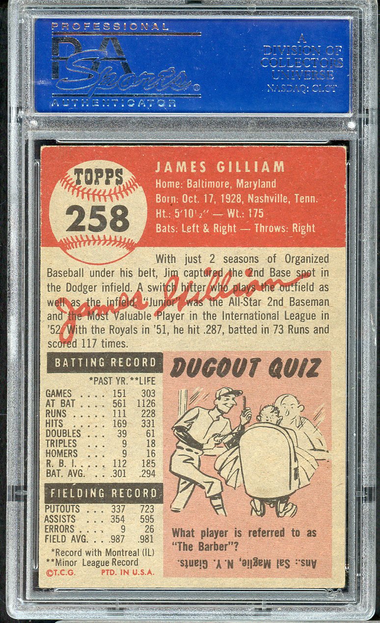 1953 Topps Baseball #258 Jim Gilliam Dodgers PSA 5 EX 561705