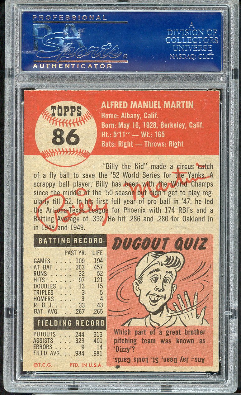 1953 Topps Baseball #086 Billy Martin Yankees PSA 7 NM 561709