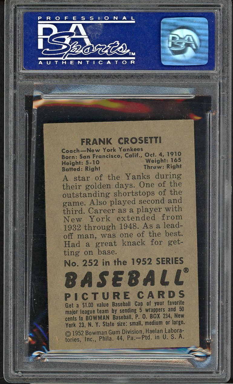 1952 Bowman Baseball #252 Frank Crosetti Yankees PSA 8 NM/MT 561710