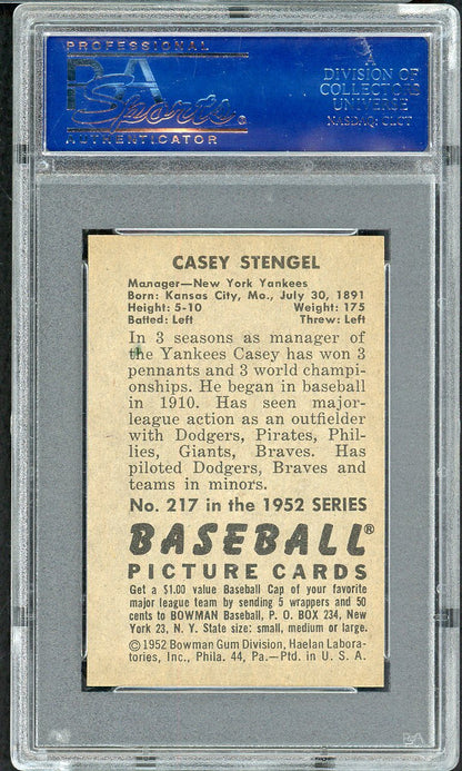 1952 Bowman Baseball #217 Casey Stengel Yankees PSA 9 MINT 561712