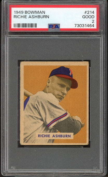 1949 Bowman Baseball #214 Richie Ashburn Phillies PSA 2 GD 561713