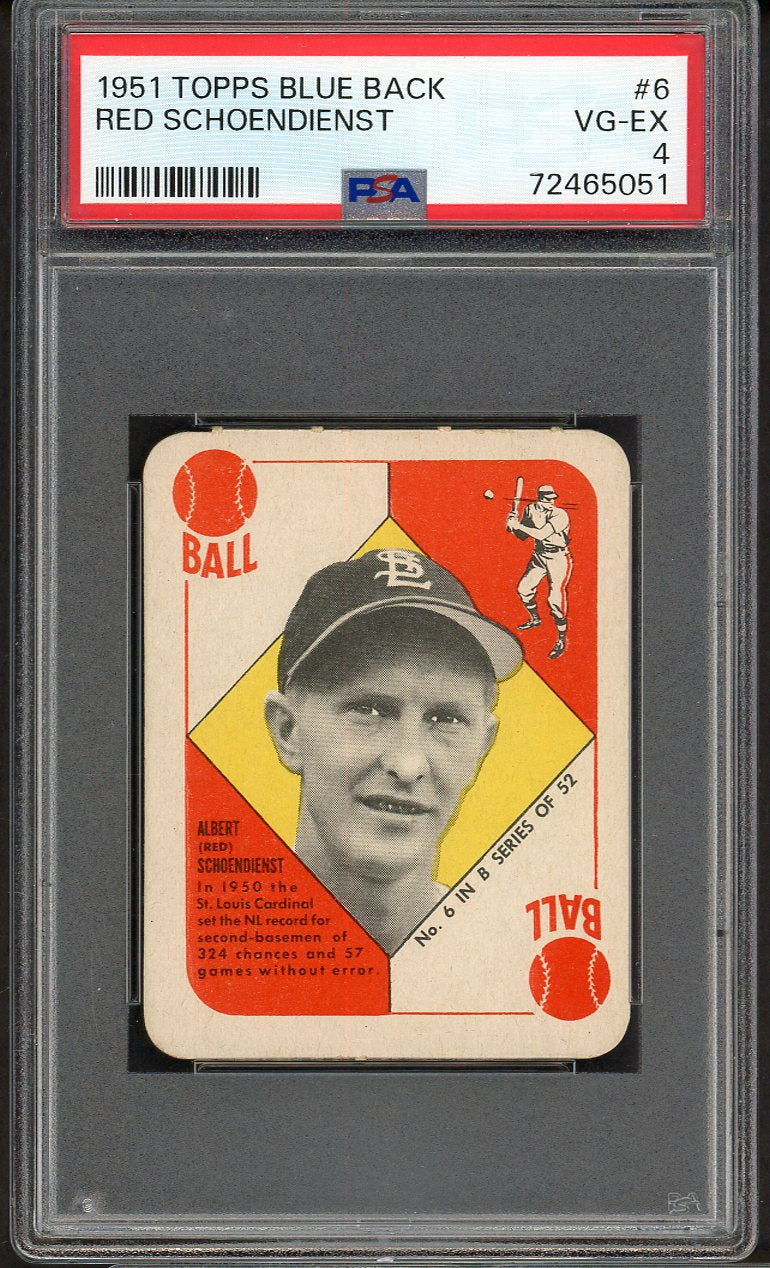 1951 Topps Blue Backs #006 Red Schoendienst Cardinals PSA 4 VG-EX 561714