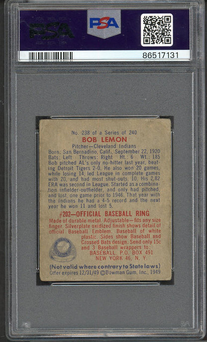 1949 Bowman Baseball #238 Bob Lemon Indians PSA 2.5 GD+ 561718