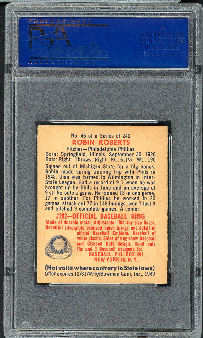 1949 Bowman Baseball #046 Robin Roberts Phillies PSA 5 EX 561719