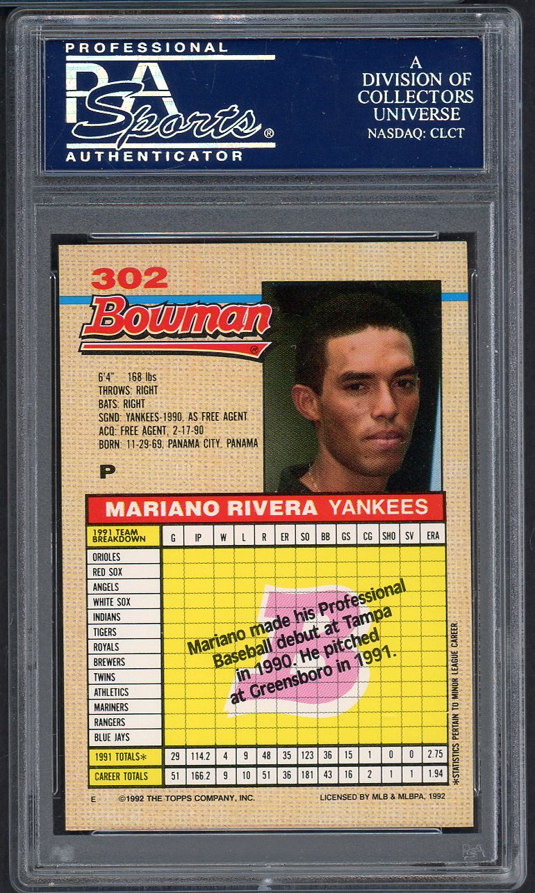 1992 Bowman #302 Mariano Rivera Yankees PSA 10 GEM MINT 561720