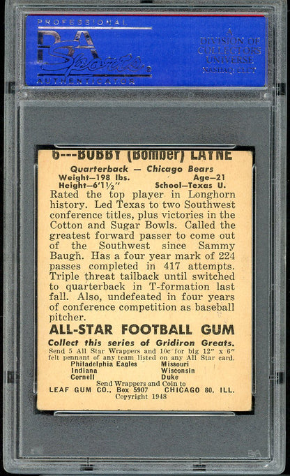 1948 Leaf Football #006 Bobby Layne Bears PSA 3 VG 561721