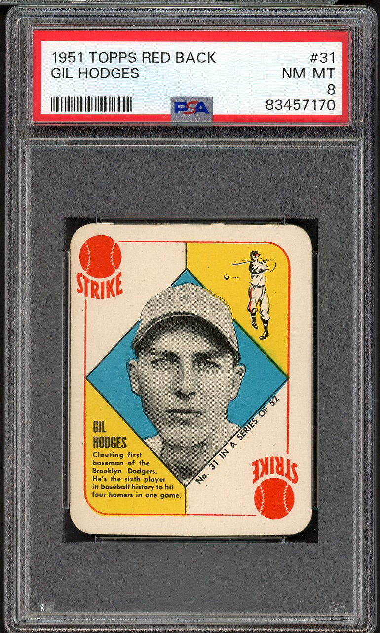 1951 Topps Red Backs #031 Gil Hodges Dodgers PSA 8 NM/MT 561723